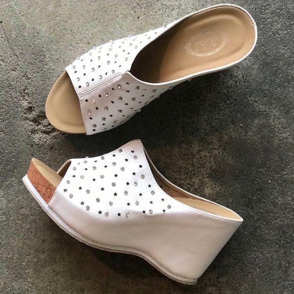 Italina White Embellished Comfort Wedge Heeled Sandal 10 - Picture 3 of 8